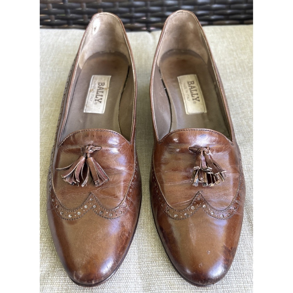 Bally Women's Italy Leather Tassel Loafers Slip On Size 3 Brown Toscana Vintage